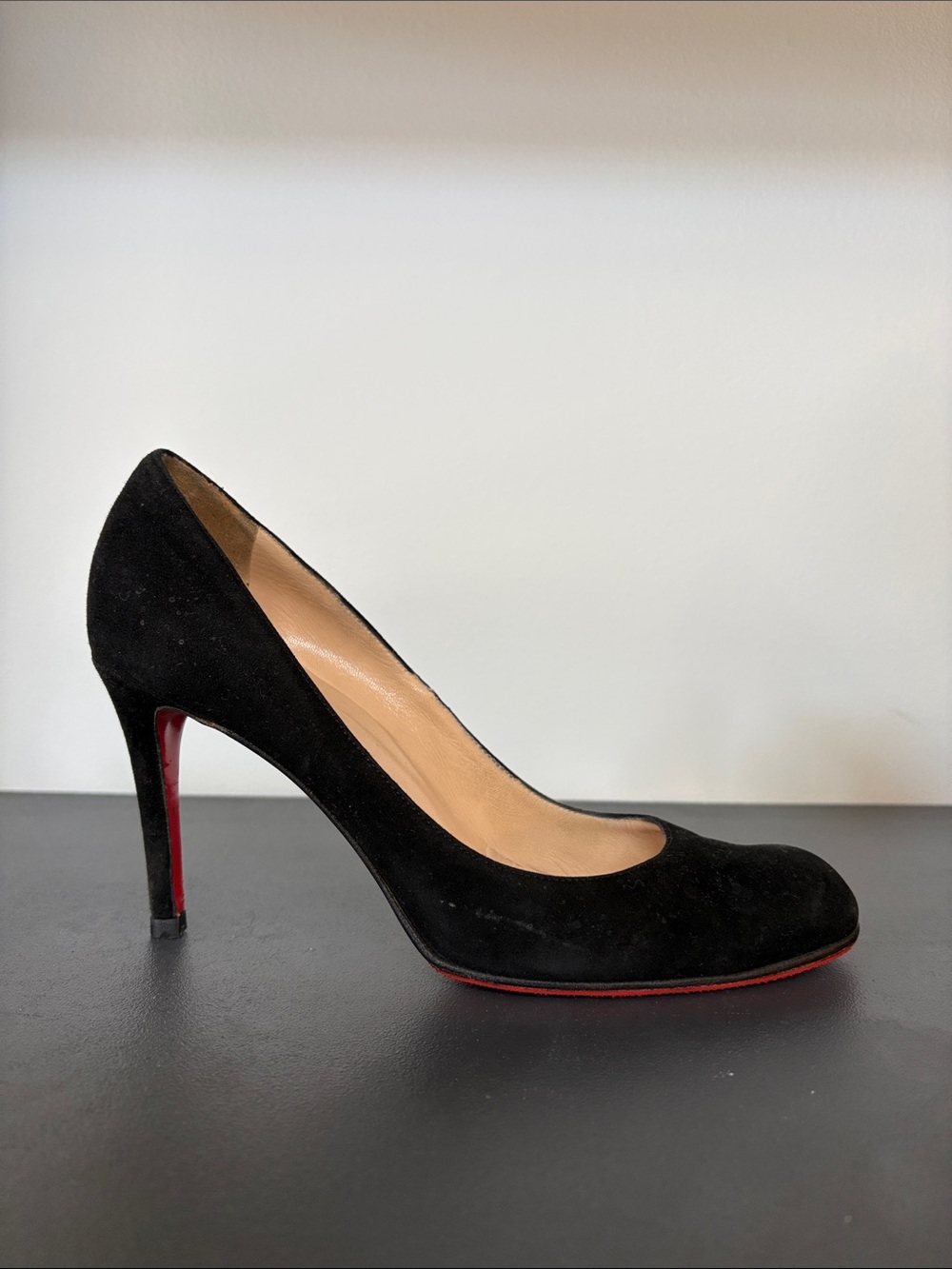 Black Suede Heels with Red Bottom
